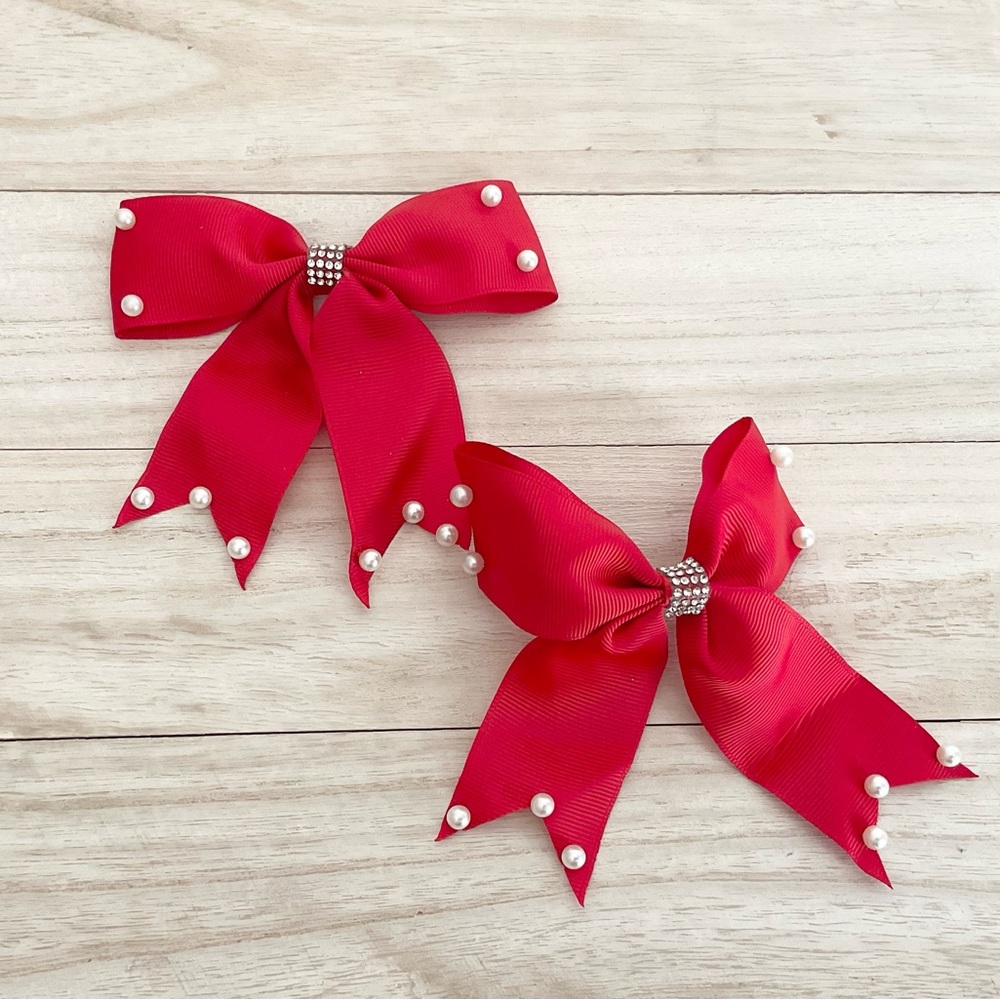 Red Pearl Girls Bow Set of 2